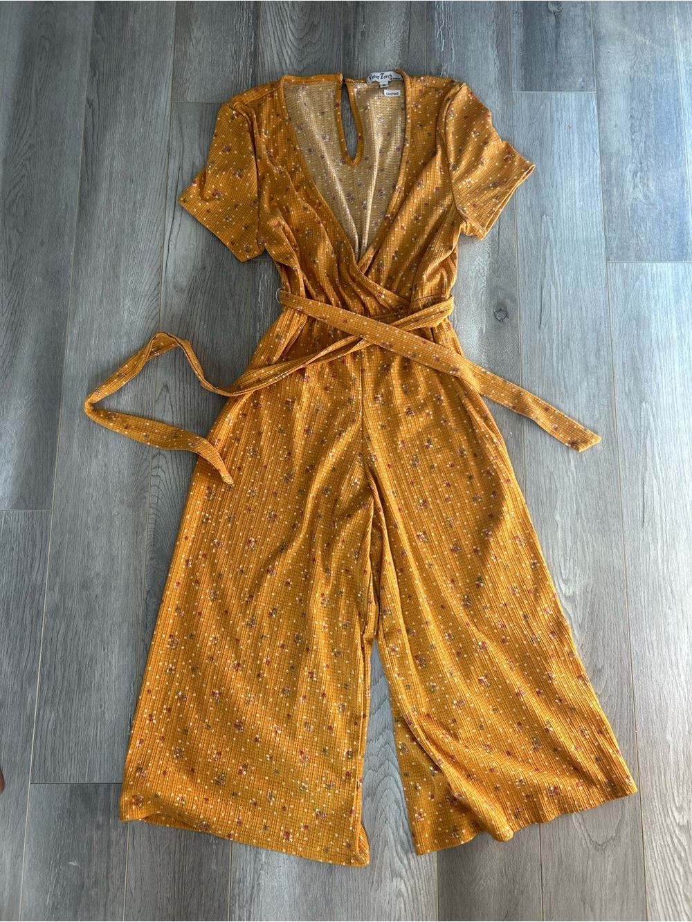 Velvet Torch Mustard Wrap Jumpsuit with Tie Belt